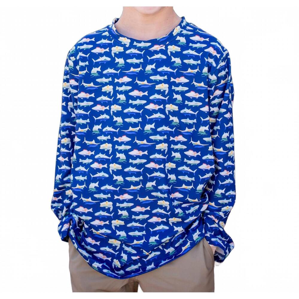 NEW BLUE QUAIL CLOTHING CO. catch of the day long sleeve performance tee in blue